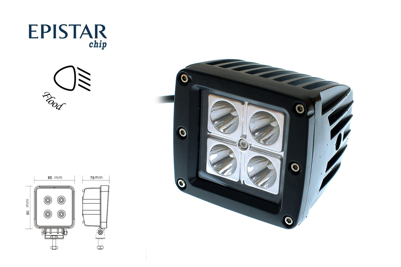 Фара робочого світла 14T-12W 4 світлодіоди Epistar розсіювальний світло (FLOOD), фото 1