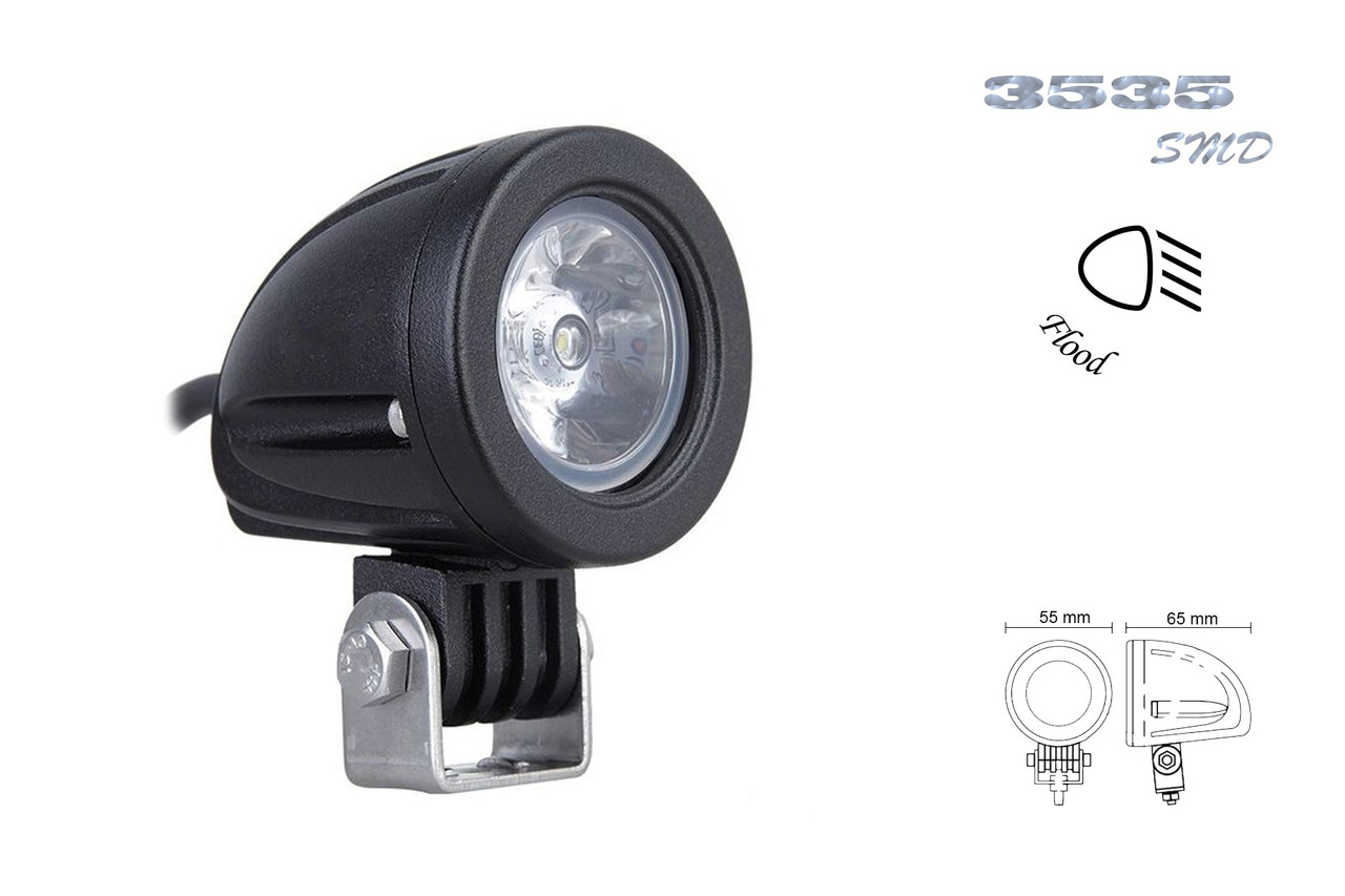 Фара робочого світла 24T-10W 1 світлодіод 3535 розсіювальний світло (FLOOD), фото 1