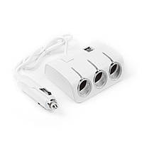 Автомобільний розгалужувач прикурювача 1506-A на 3 гнізда + 2 USB 3.1 А, з кнопкою ON-OFF