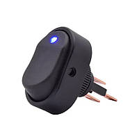 Перемикач клавішний ASW-20D ON-OFF 3 pin овальний, чорний із синьою LED-підсвіткою.