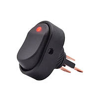Перемикач клавішний ASW-20D ON-OFF 3 pin овальний, чорний із червоною LED-підсвіткою (з очеком)