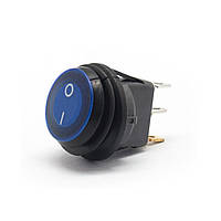 Перемикач клавішний герметичний ON-OFF 3 pin (срібло) круглий з LED-підсвіткою. Синій.