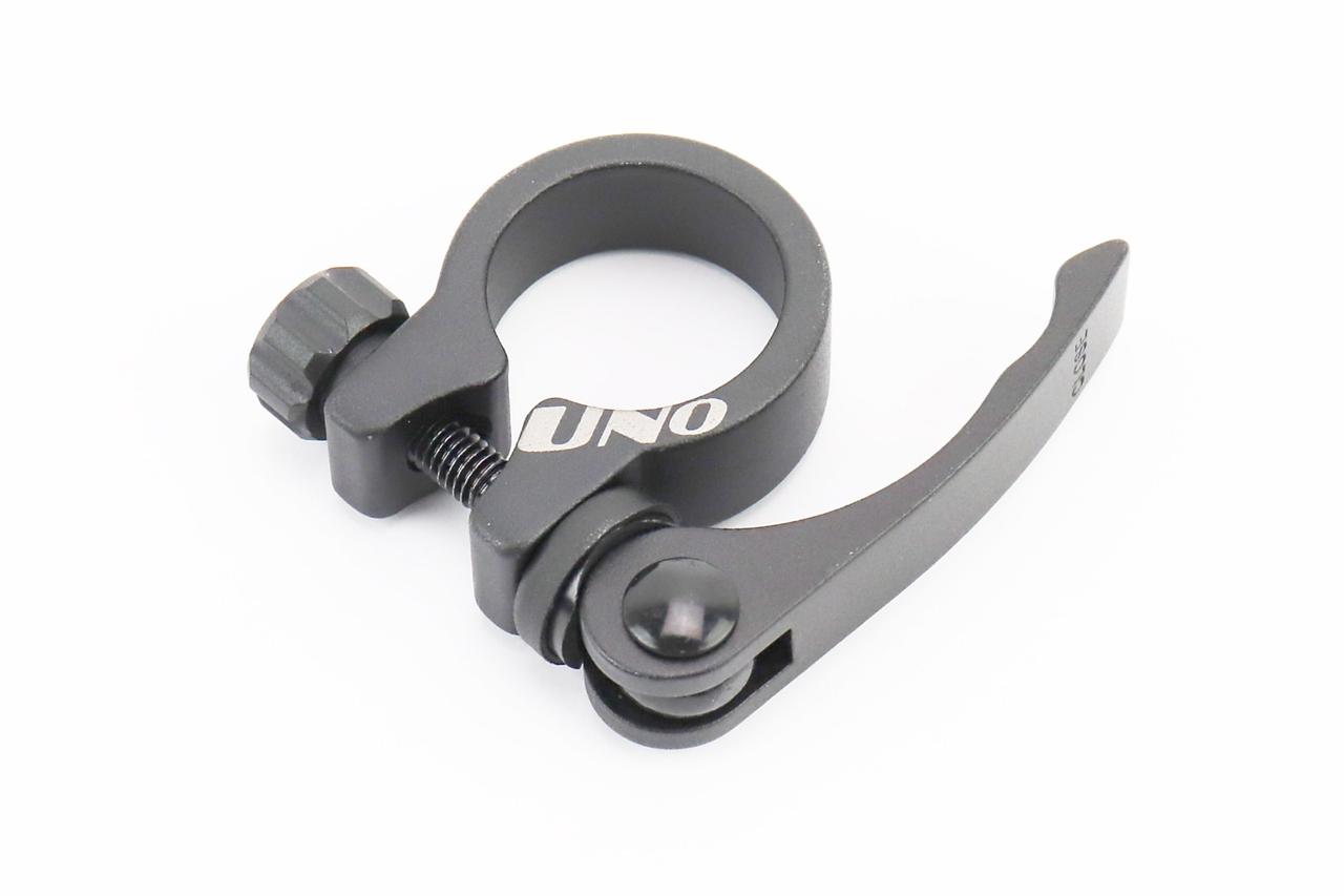 Затискач (хомут) труби сидіння MTB 28,6мм, кріпл. ексцентрик, алюмінієвий, чорний XTB-C, ВЕЛОЗАПЧАСТИНИ, SV-406145, фото 1