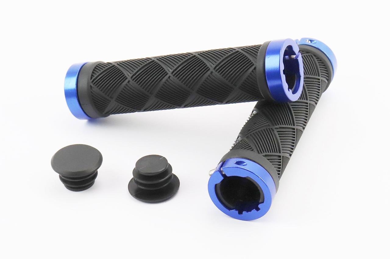 Ручки керма 130мм з затискачем Lock-On з двох сторін, чорно-синій TPE-093, ВЕЛОЗАПЧАСТИНИ, SV-403459, фото 1