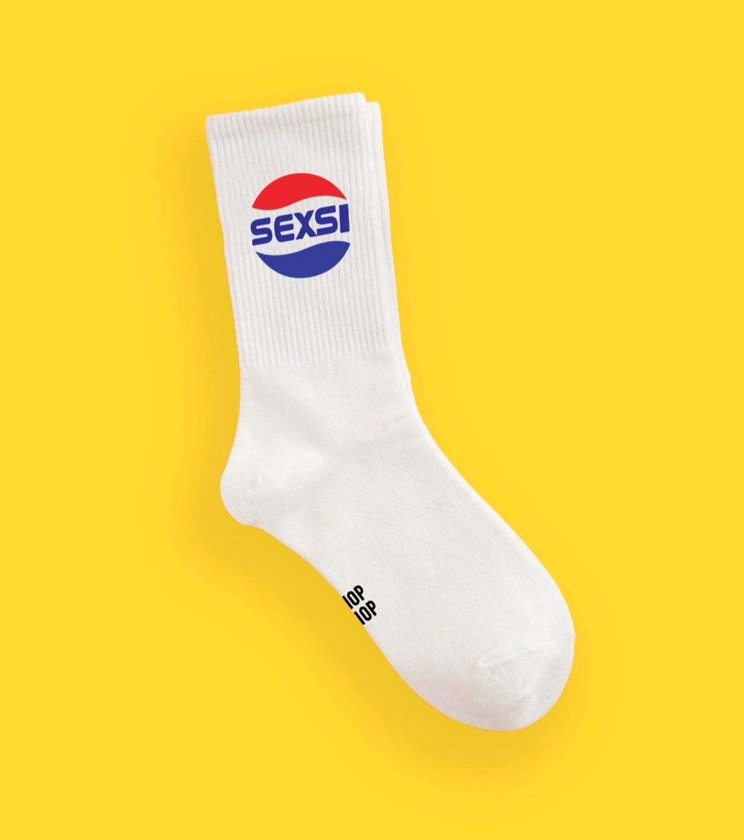 Модні білі високі преміумшкарпетки з принтом Сексі — шкарпетки прикол, фото 1