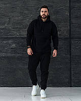 Спортивний костюм зимовий оверсайз чоловічий плюшевий худі штани флісовий теплий чорний