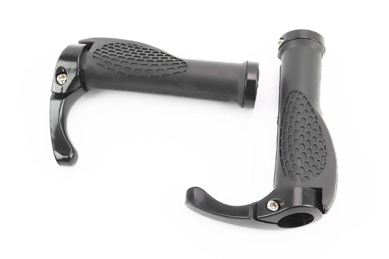 Ручки керма 140мм з затискачем Lock-On, ергономічні з ріжками, чорні, ВЕЛОЗАПЧАСТИНИ, SV-406292, фото 1