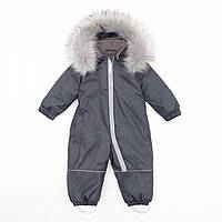 Дитячий зимовий комбінезон Аполло з хутром опушкою, утеплювач Термолофт, Графіт, розмір 92/98