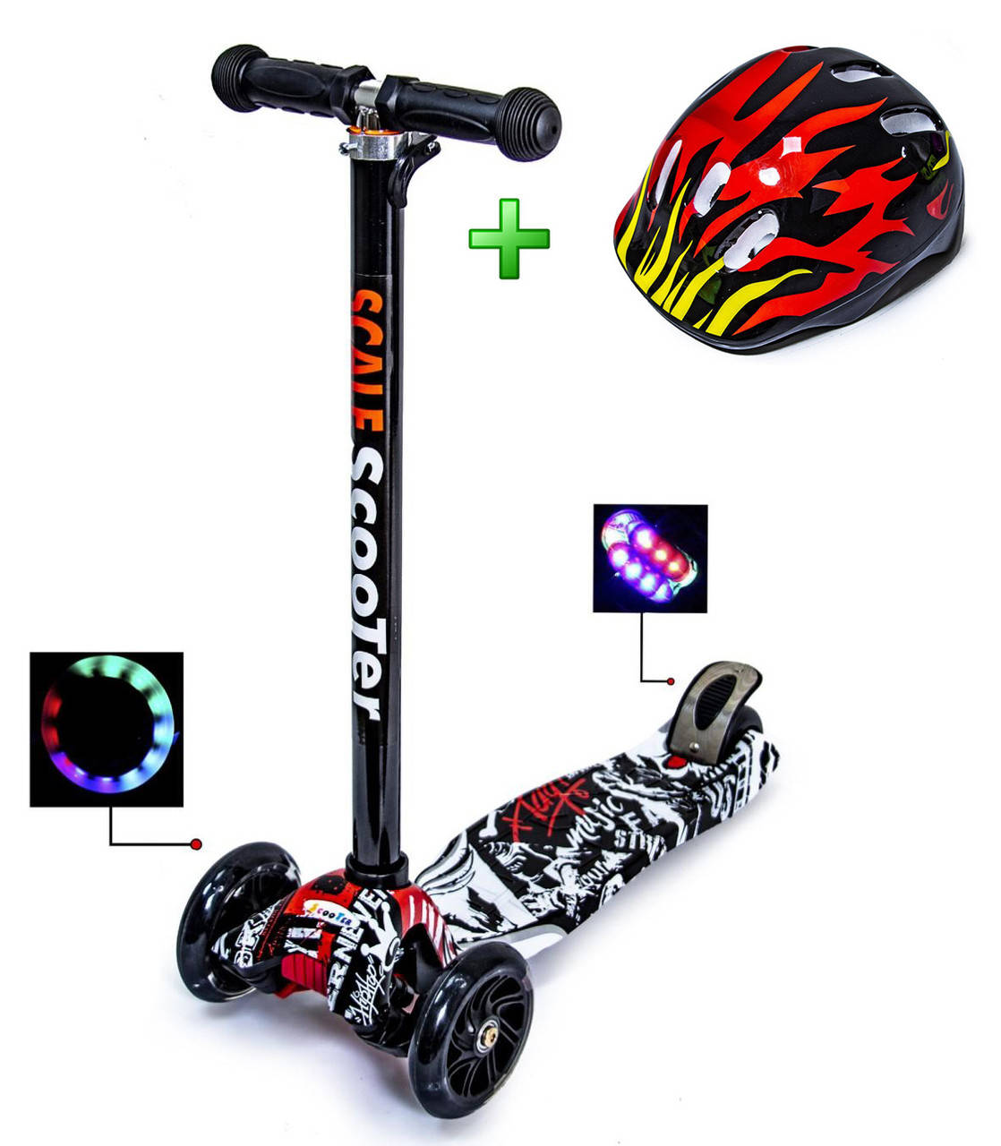 

+ Шлем + Детский самокат Макси Scale Sports Стрит Светящиеся колеса
