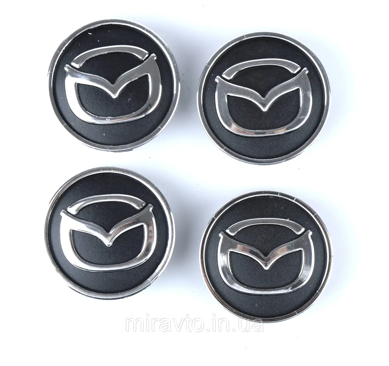 Ковпачки на титани "MAZDA" (60/55 мм) чорн/хром. пластик об'ємний логотип (4 шт.)