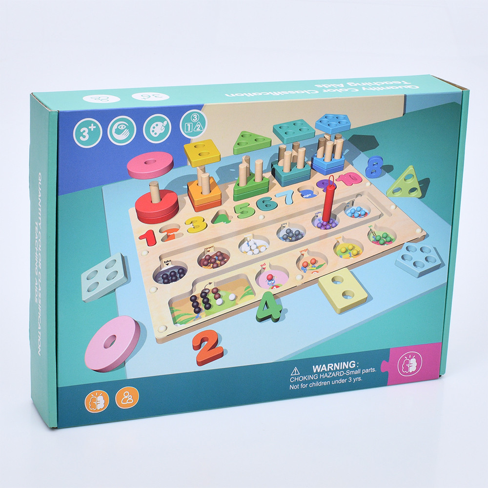 Дерев'яна іграшка Багатофункціональна дошка геометрика, цифри, лабіринт MD 0874, фото 1