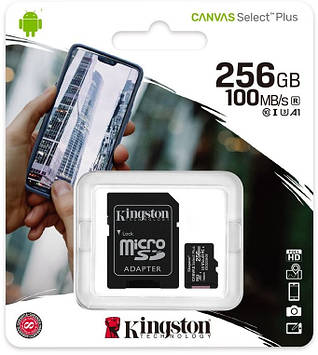 Карта пам'яті Kingston microSDXC 256 Gb Canvas Select Plus class 10 A1 (R-100MB/s) + Adapter