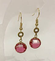 Сережки Рожевий кристал d-12м+- L-40мм+- купити біжутерію дешево оптом в інтернеті