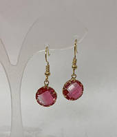 Сережки Рожевий кристал d-12м+- L-30мм+- купити біжутерію дешево оптом в інтернеті