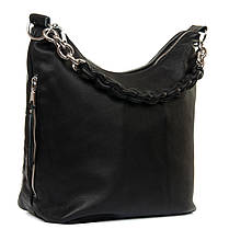 Сумка мішок на дві змійки класична жіноча шкіряна чорна на плече на два відділи на змійках зверху Alex Rai 8087-9, фото 5