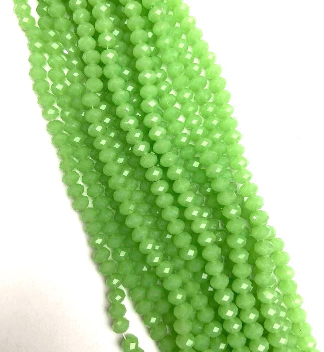 Намистини Чеський Кришталь напівматовий салатовий "рондель" d-8х6мм нитка L-42см+- купити біжутерію дешево оптом в інтернеті