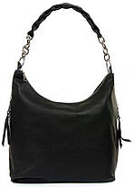 Сумка мішок на дві змійки класична жіноча шкіряна чорна на плече на два відділи на змійках зверху Alex Rai 8087-9, фото 3