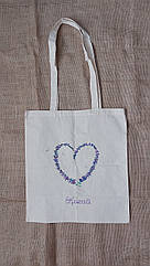 Бавовняний шопер з двунитки з надписом "Кохай", бежева еко-торба, бавовняна сумка для з квітами лаванди, шопер на подарунок