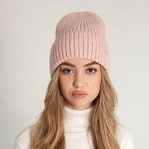 Шапка жіноча з мериносової вовни, Тепла шапка лопата, Шапка подвійною в'язкою, Шапки з вовни мериноса, фото 5