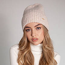 Шапка жіноча з мериносової вовни, Тепла шапка лопата, Шапка подвійною в'язкою, Шапки з вовни мериноса, фото 3