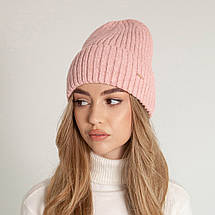 Шапка жіноча з мериносової вовни, Тепла шапка лопата, Шапка подвійною в'язкою, Шапки з вовни мериноса, фото 2