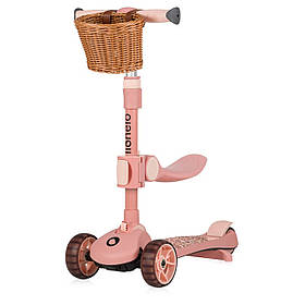 Самокат триколісний дитячий 2в1 Lionelo Franky Pink Rose (знімне сидіння, кошик) Рожевий
