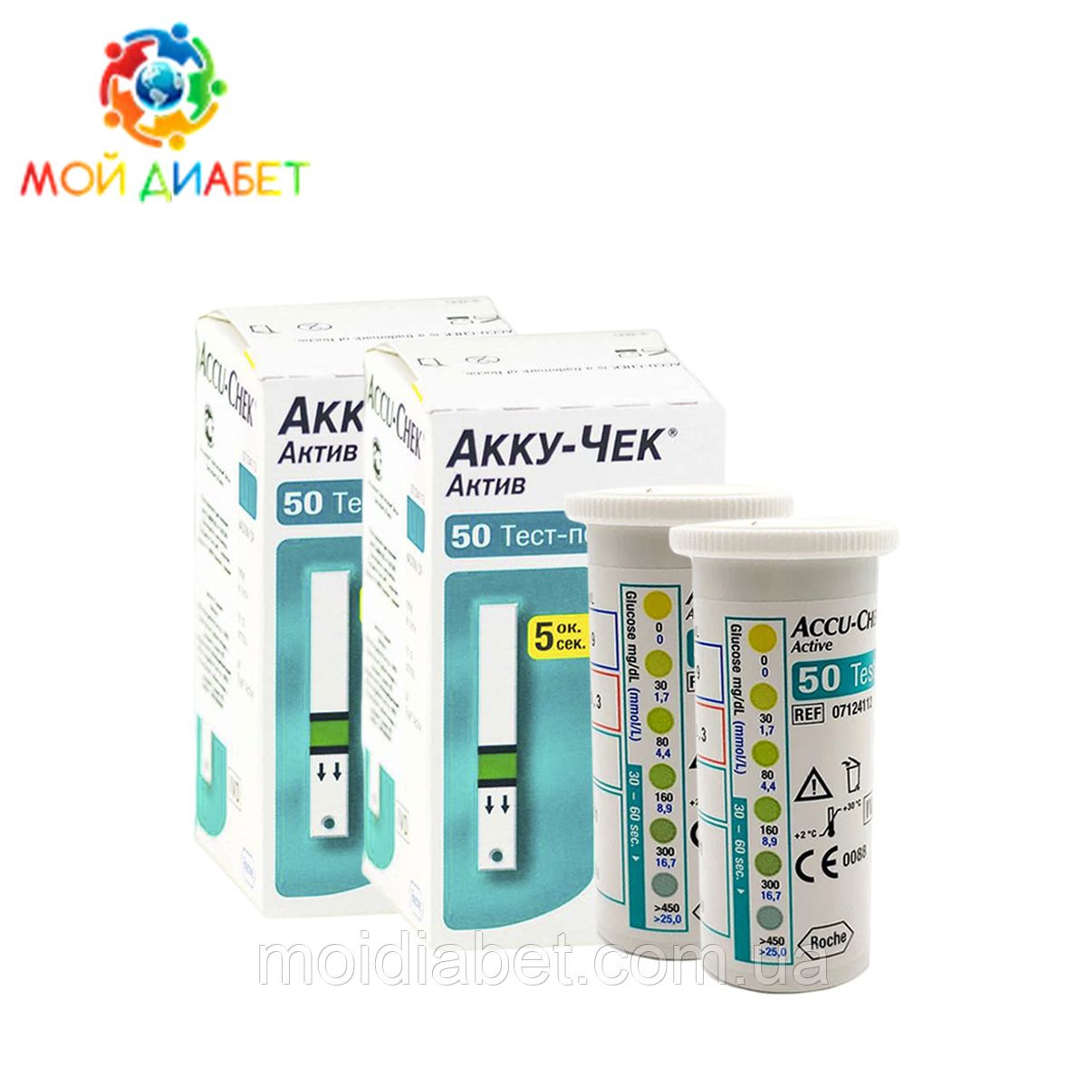Тест-смужки Accu-Chek Active 100 шт. у 2 флаконі по 50 шт. в упаковці