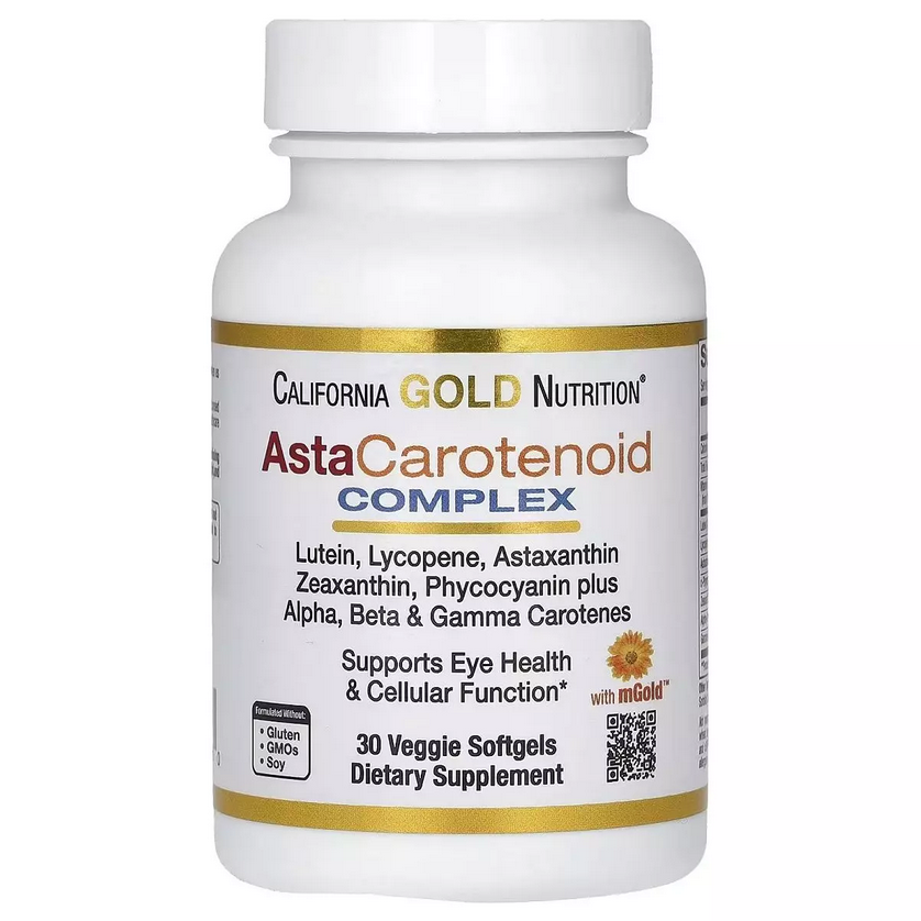 Комплекс астакаротиноїдів, лютеїн, лікопін, астаксантин, California Gold Nutrition, 30 вегетаріанських капсул