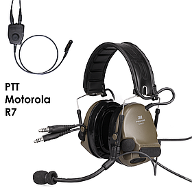 Навушники активні 3M PELTOR ComTac V Dual Comm Headband 88081-GN Olive + PTT 2-in Peltor MOTOROLA R7 Series