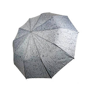 Жіноча парасолька-напівавтомат світло-сіра з краплями Bellissimo №497, 10 спиць, антивітрова система