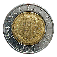 Італія 500 лір, 1994 500-та річниця - Народження Луки Пачолі