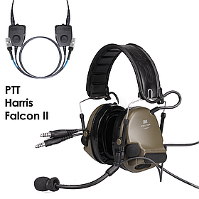 Навушники активні 3M PELTOR ComTac V Dual Comm Headband 88081-GN Olive + 2 PTT 1-in 3M Peltor Harris Falcon II