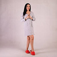 Нічна сорочка тепла для вагітних і жінок-годувальниць із довгим рукавом на роді однотонна сірий 48-60р.