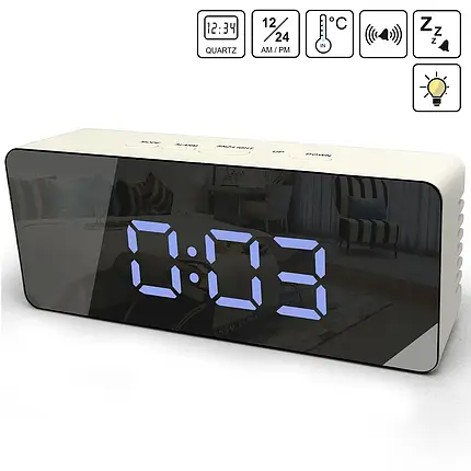 Настільний годинник з LED дисплеєм Technoline WT475 (White/Black Mirror), фото 1