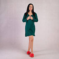 Нічна сорочка для вагітних і жінок, що годують, з довгим рукавом тепла на роді однотонна зелена 48-60р.