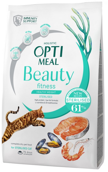 Optimeal Beauty Fitness Healthy Weight & Joints з морепродуктами для стерилізованих кішок та кастрованих котів, 1.5 кг