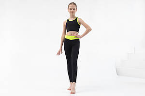 Легінси та подовжений топ для фітнесу на дівчинку дитячий спортивний із чорного біфлексу Міранда р.26-44