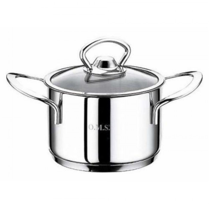 Каструля з нержавійки OMS 0.9 літри 12 см з кришкою 2008-12, фото 1