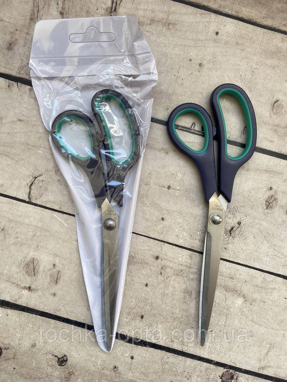 Ножиці побутові великі з зеленими ручками No4, фото 1