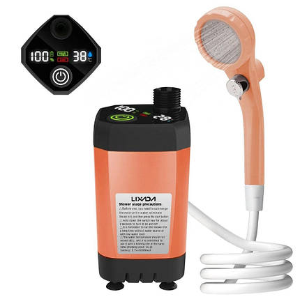 Портативний душ LIXADA на акумуляторі для кемпінгу 6000 mAh, переносний міні душ, фото 1