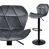 Барний стілець зі спинкою Bonro B-087 велюр сіре з чорною основою, фото 9