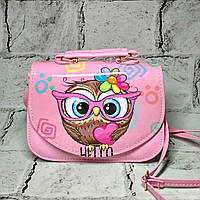 Сумочка дитяча для дівчинки лакова з ремінцем Сова Рожева 17х13х6,5 см (9123-1)
