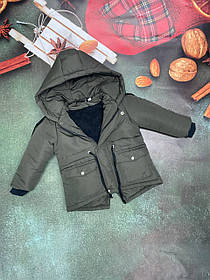 Дитяча зимова курточка парка на махрі з капюшоном розмір 80-86 86-92 92-98 98-104 см