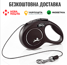 Повідець-рулетка Flexi New Classic Cat для котів, з тросом, розмір XS 3 м / 8 кг (чорна)