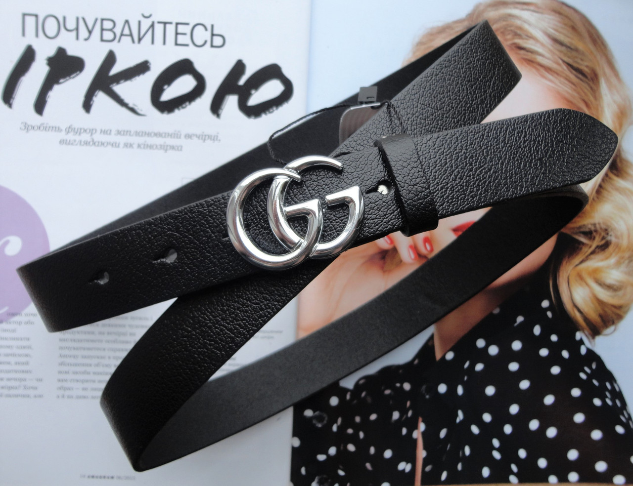 Жіночий шкіряний ремінь, ширина 3 см пряжка срібло, фото 1