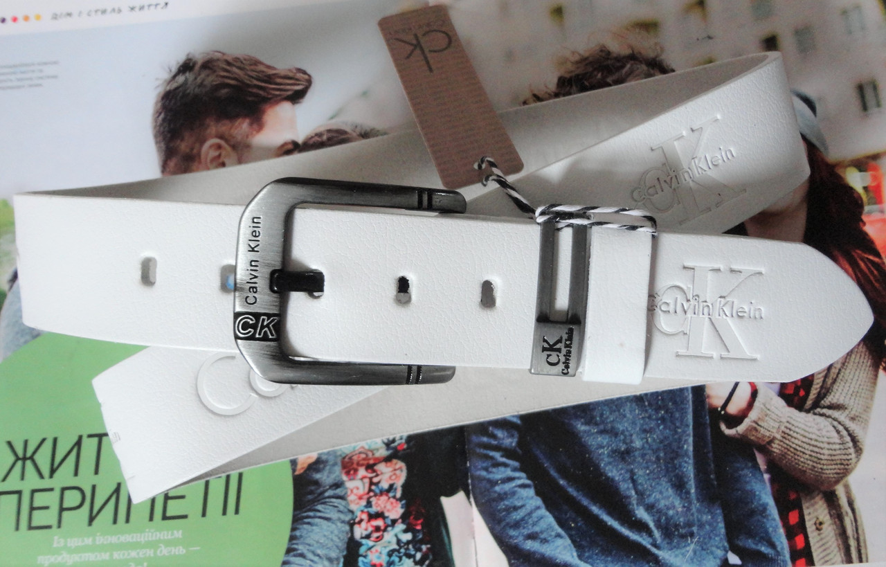 Чоловічий шкіряний ремінь під джинси білого кольору, фото 1