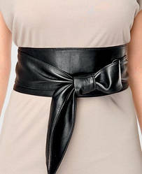 Жіночий пояс кушак чорний з натуральної шкіри широкий