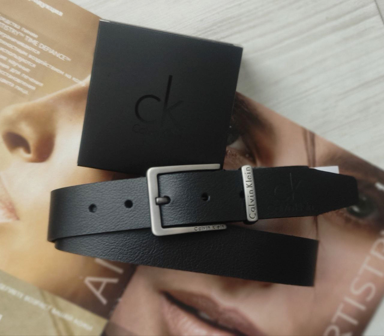Шкіряний ремінь CK чоловічий у фірмовій коробці, фото 1
