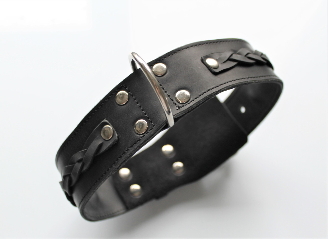 Шкіряний нашийник для собак "Lockdog" з плетінням чорний, фото 1