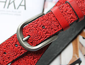 Ремінь "Червона троянда" з натуральної шкіри (ручна робота)